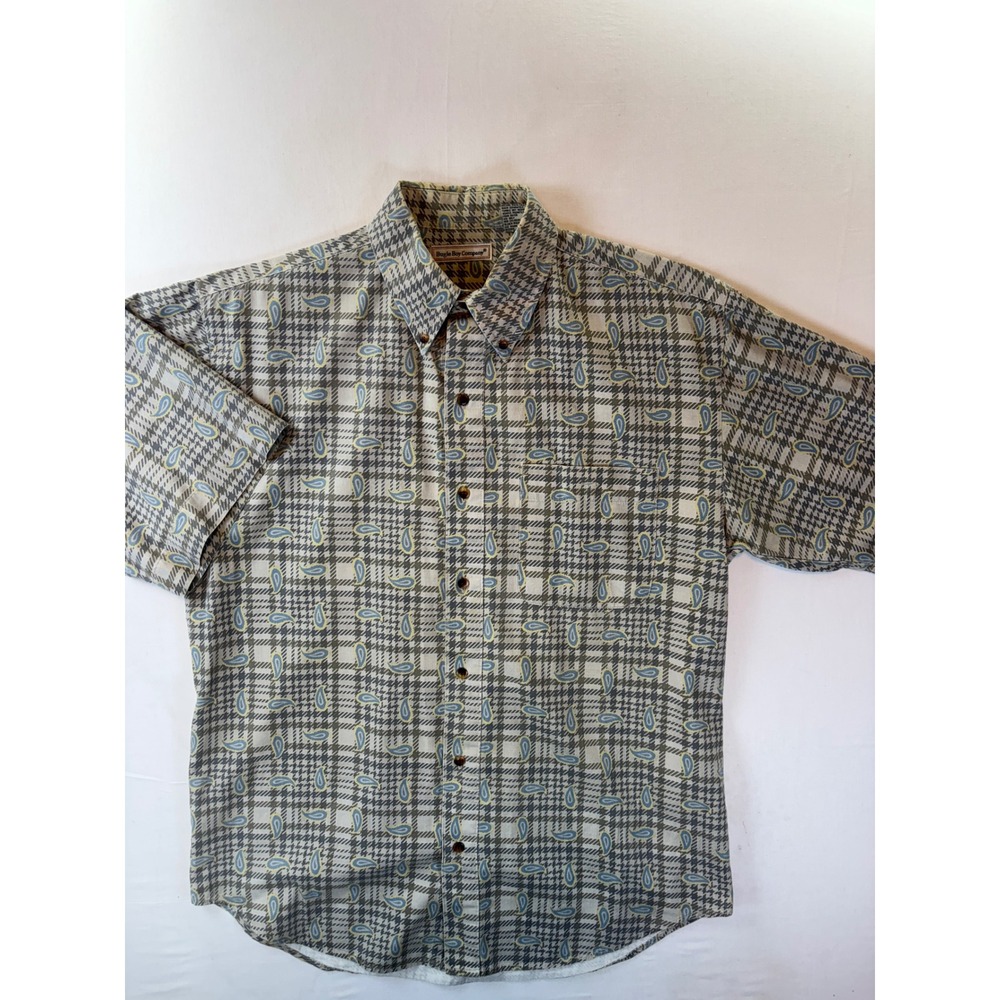 Bugle Boy Company Mens Medium Vintage Paisley Houndstooth Plaid Cotton Shirt SS